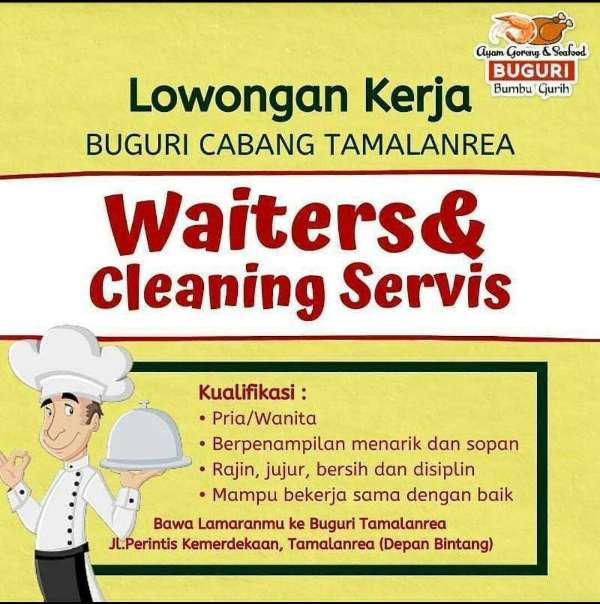 Lowongan Kerja Waiters dan Cleaning Service Makassar AtmaGo