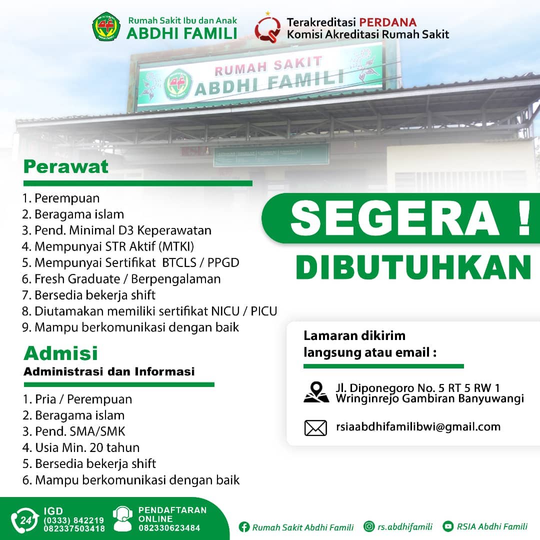 Lowongan Receptionist dan Perawat | AtmaGo