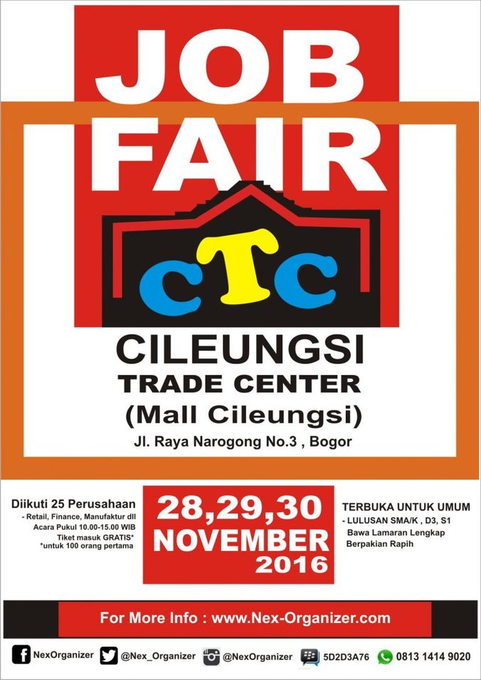 Info Karir Job Fair Bogor Mall Cileungsi Trade Center November 2016 24 Nov 2016 Loker Atmago
