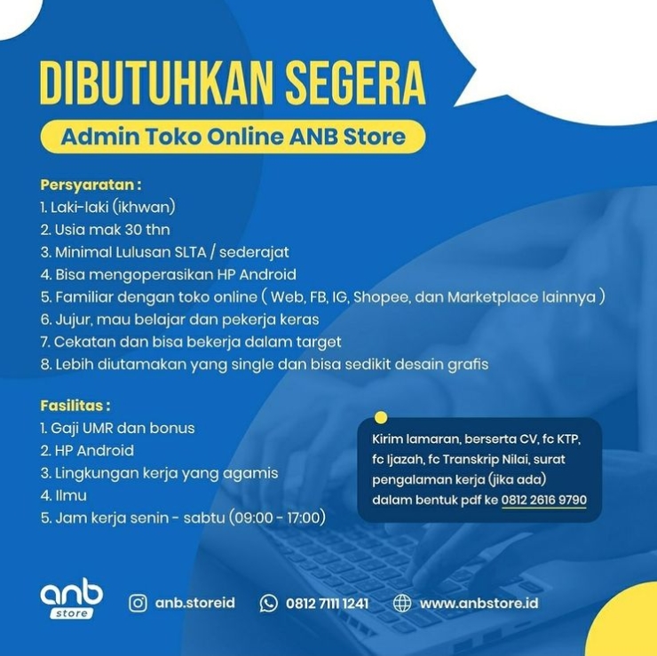 Lowongan Admin Toko Online ANB Store | AtmaGo