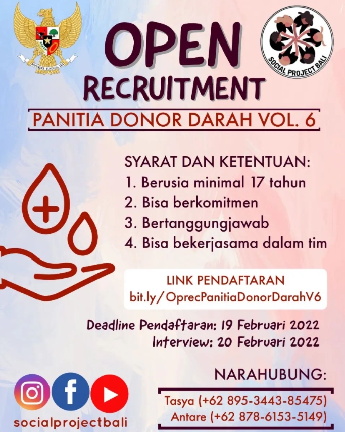Open recruitment relawan panita donor darah social project bali atmago
