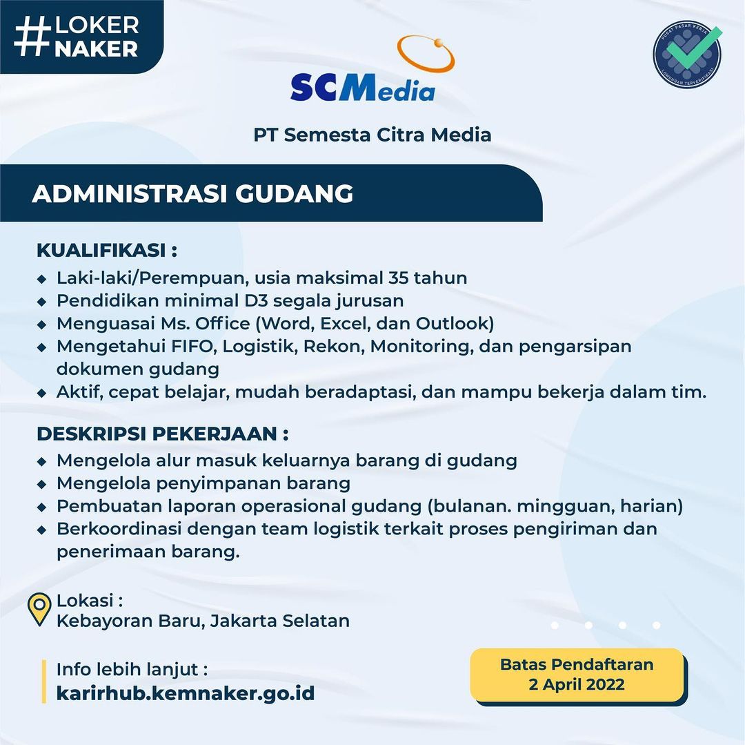 Lowongan Administrasi Gudang Atmago