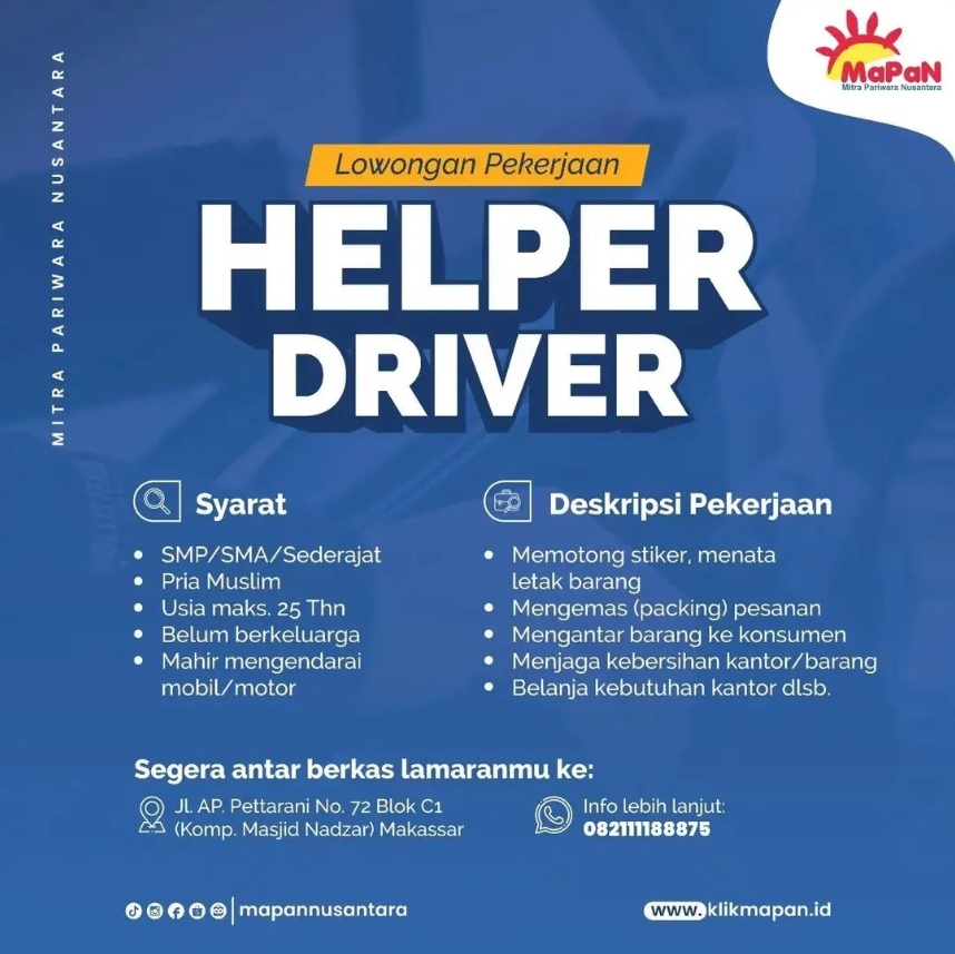 Lowongan Helper Driver AtmaGo