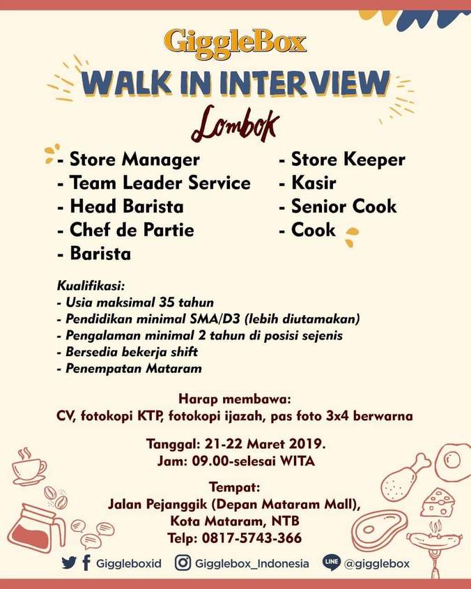 Lowongan Kerja Karyawan Gigglebox Mataram Atmago