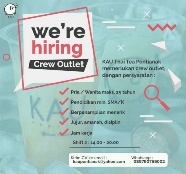 (Lowongan Kerja) Dibutuhkan Penjaga Outlet Thai Tea di Pontianak (Walk