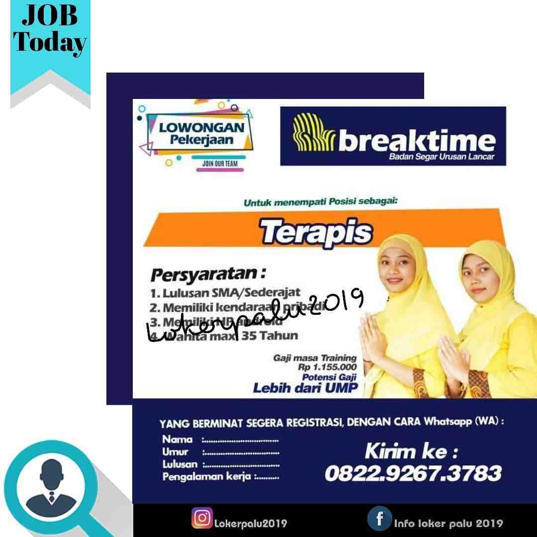 Loker Posisi Terapis Breaktime Palu AtmaGo