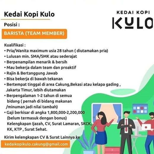 Lowongan Kopi Kulo Jakarta Timur Jakarta Utara Atmago