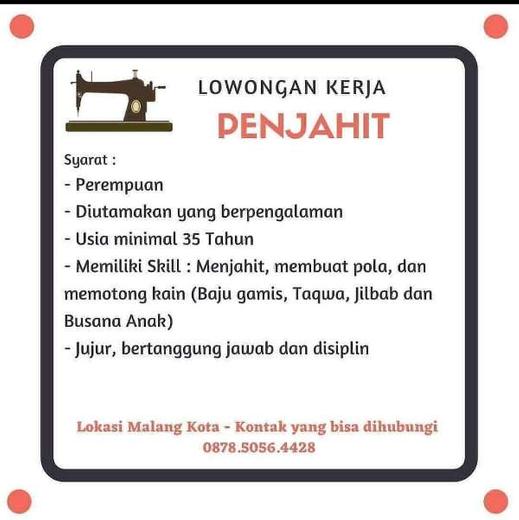 Lowongan Penjahit Kota Malang – Indah Pratiwi di Malang Kota, 23 Jul