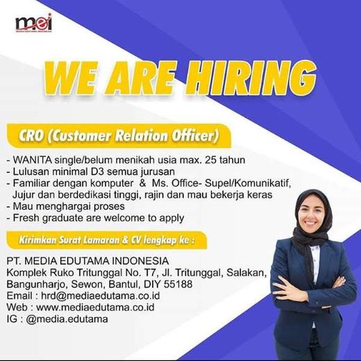Lowongan Cro Customer Relation Officer Atmago